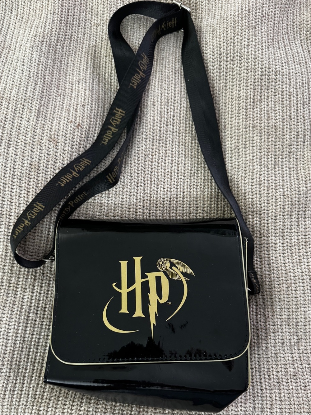 Warner Bros. Black Patent HP Crossbody Bag with Gold Logo